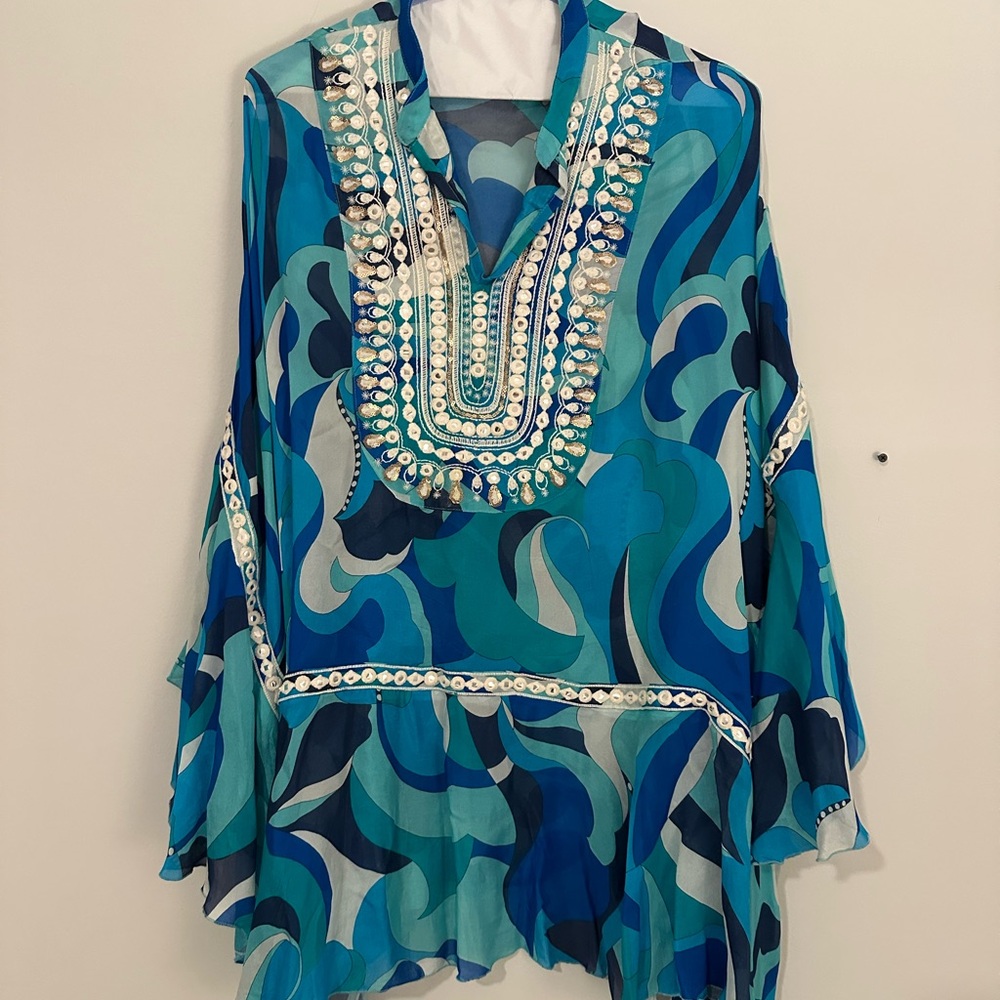 Blue Patterned Women's Cover Up